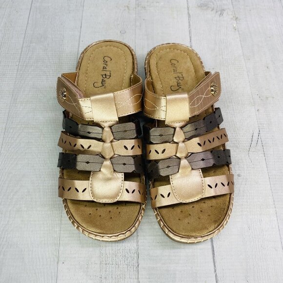 Coral Bay JAZLYN  Rose Gold Brown Adjustable Wedge Low Heel Slides Sandal Sz 6 M - Picture 6 of 14